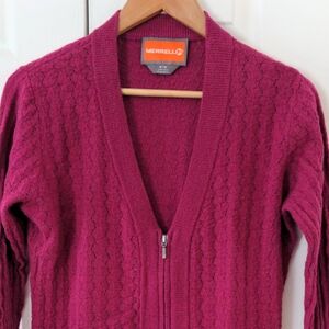 Merrell Sweater Women's Wool Cotton Lightweight Cardigan Long Sleeve Purple M